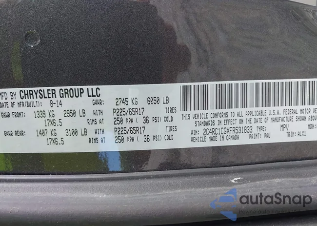 2C4RC1CGXFR531833: 43062302