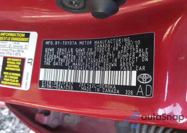 2T1BU4EE1AC439692: 43062444