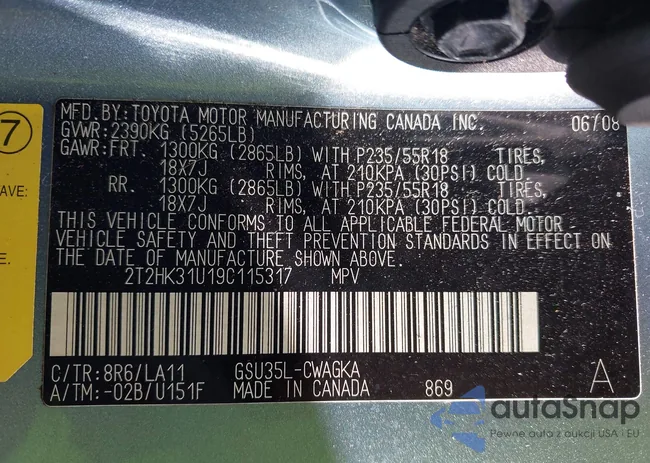 2T2HK31U19C115317: 43062477