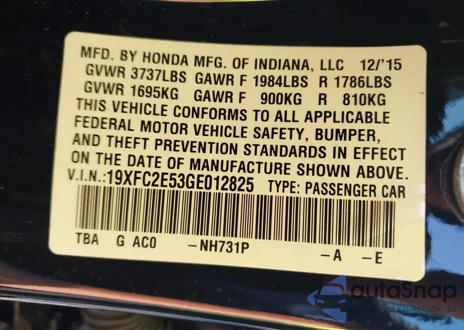 19XFC2E53GE012825: 43062486