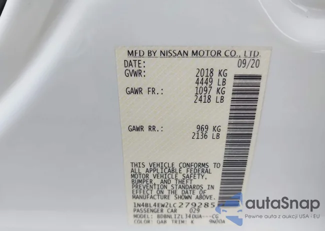 1N4BL4EW2LC279285: 43062493