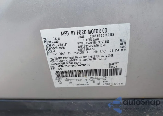 1FM5K8F86JGA26196: 43062532