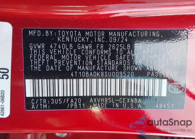 4T1DBADK8SU009520: 43062545