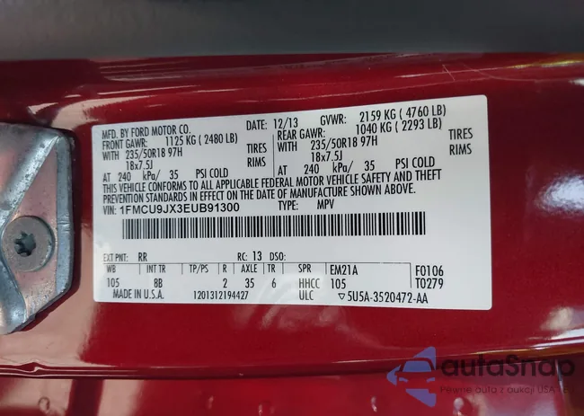 1FMCU9JX3EUB91300: 43062598