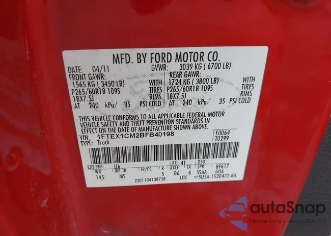 1FTEX1CM2BFB40198: 43062615