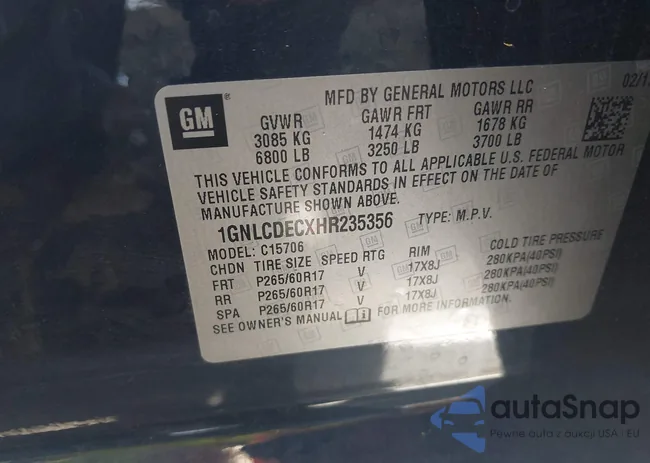 1GNLCDECXHR235356: 43061875