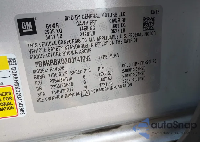 5GAKRBKD2DJ147982: 43061919