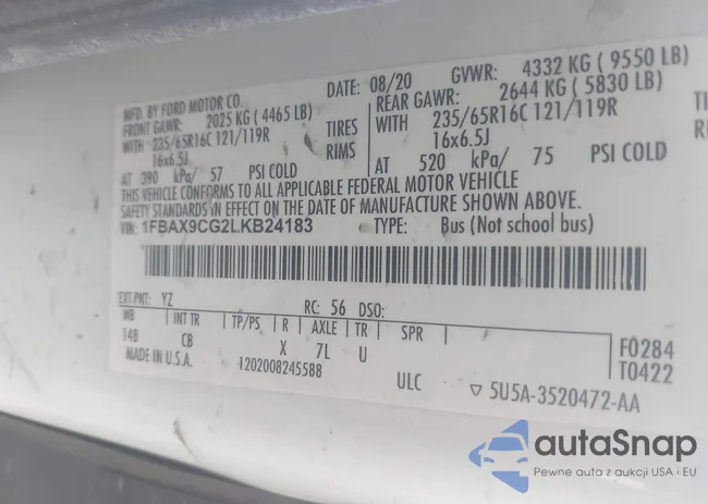 1FBAX9CG2LKB24183: 43063309