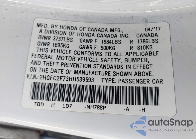 2HGFC2F73HH539593: 43063410