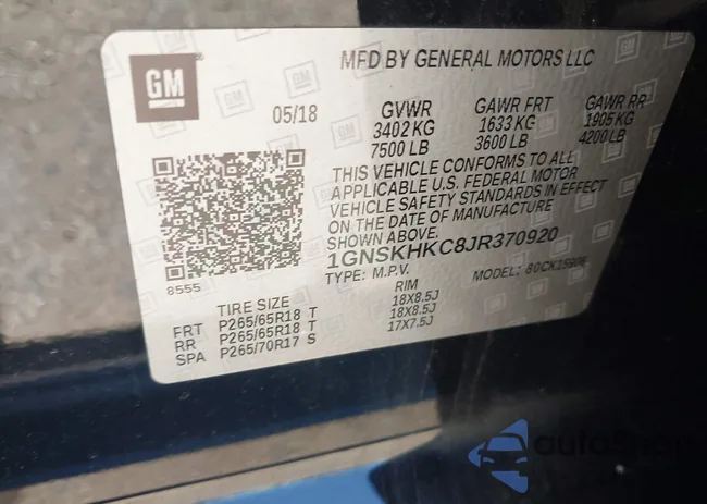 1GNSKHKC8JR370920: 43063430