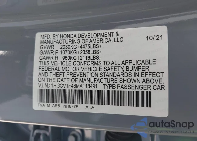 1HGCV1F48MA118491: 43062845