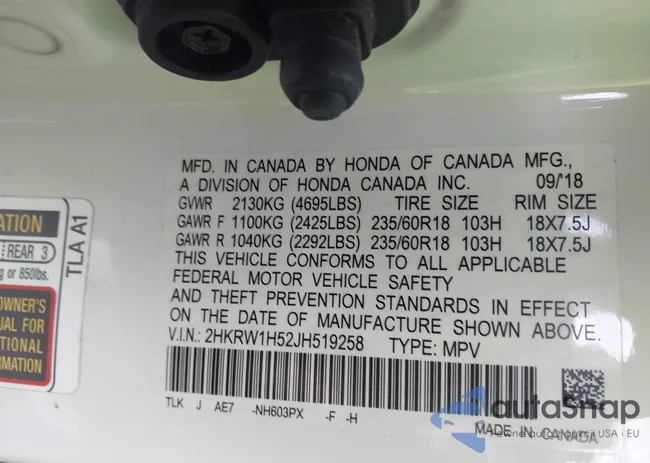 2HKRW1H52JH519258: 43062885