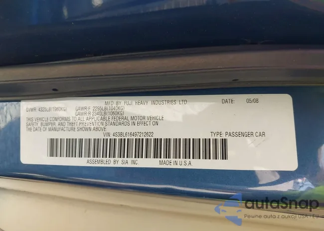 4S3BL616497212622: 43062889