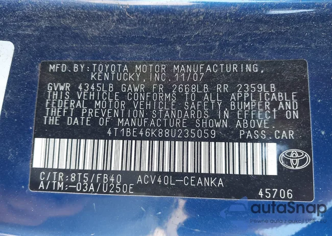 4T1BE46K88U235059: 43062997