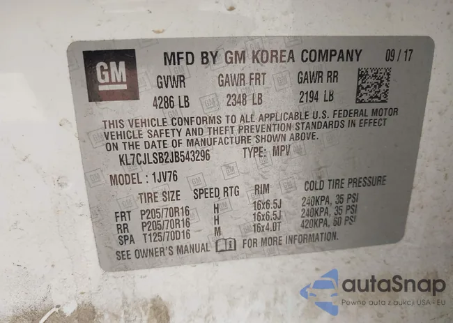 KL7CJLSB2JB543296: 43063009