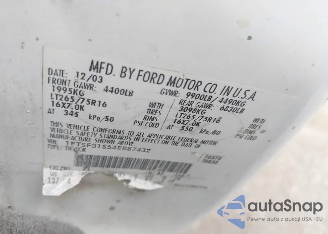 1FTSF31S54EB87432: 43064280