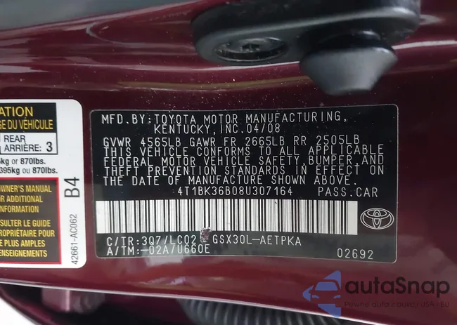 4T1BK36B08U307164: 43064291