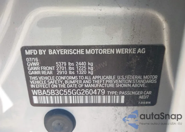 WBA5B3C55GG260479: 43064520