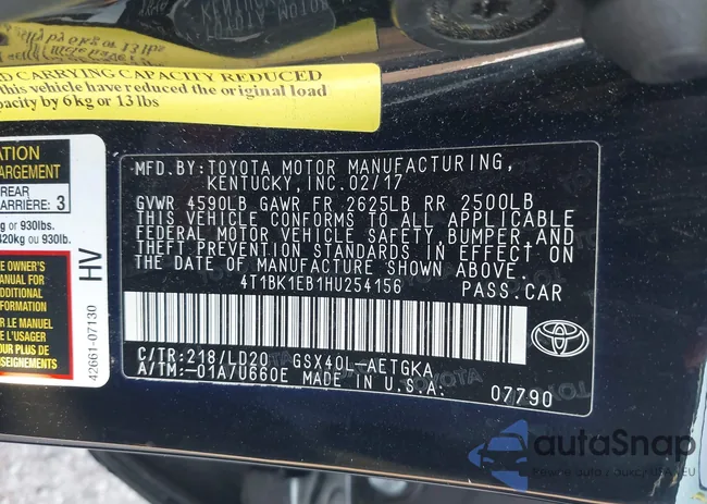 4T1BK1EB1HU254156: 43064602