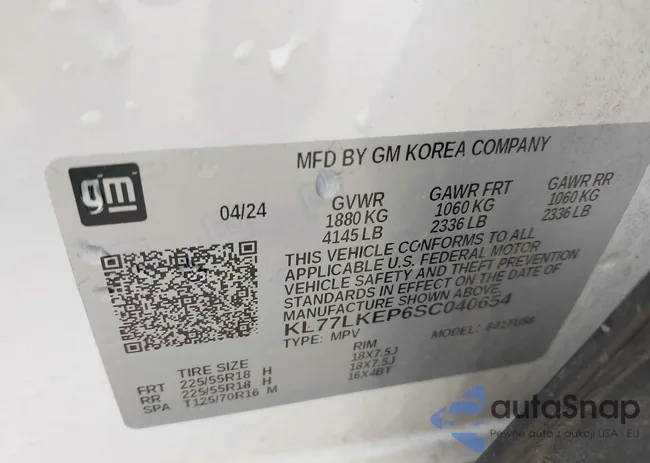 KL77LKEP6SC040654: 43064747