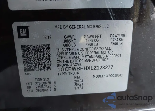 1GCPWBEHXLZ123277: 43063870