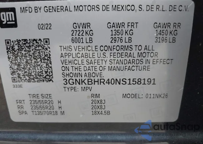 3GNKBHR40NS158191: 43065351