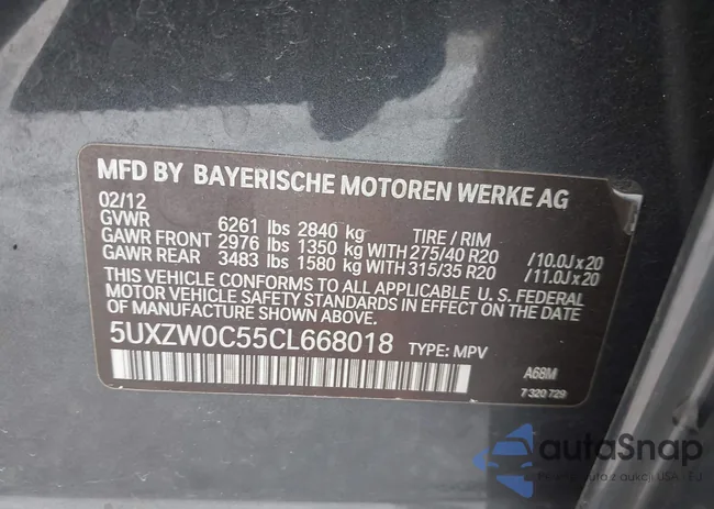 5UXZW0C55CL668018: 43065454