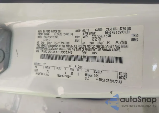 1FMCU9GXXEUD35349: 43065623