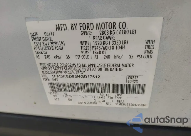 1FM5K8D83HGD17512: 43065630