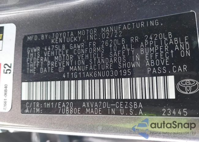 4T1G11AK6NU030195: 43065634