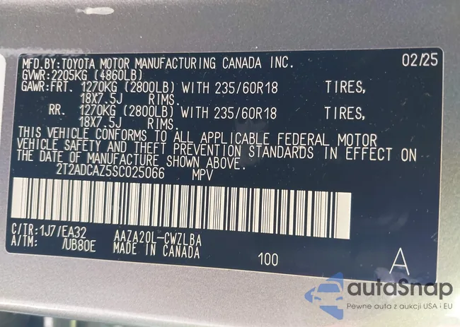 2T2ADCAZ5SC025066: 43065660