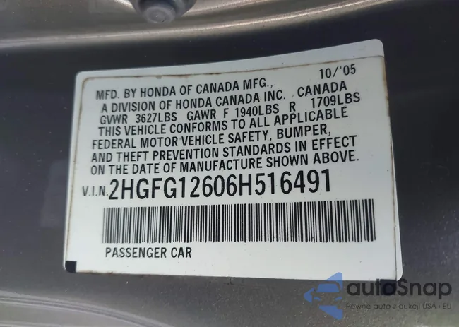 2HGFG12606H516491: 43065666