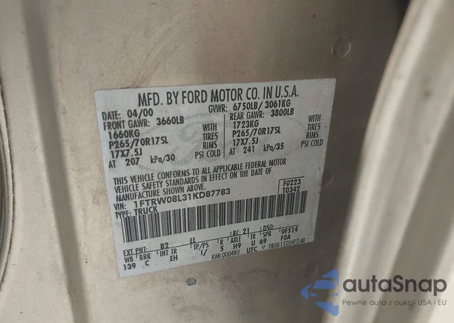 1FTRW08L31KD87783: 43064930