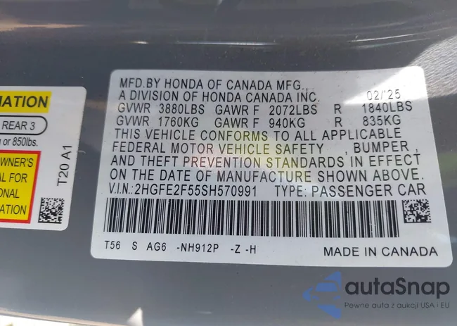 2HGFE2F55SH570991: 43065064