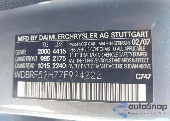 WDBRF52H77F924222: 43065077