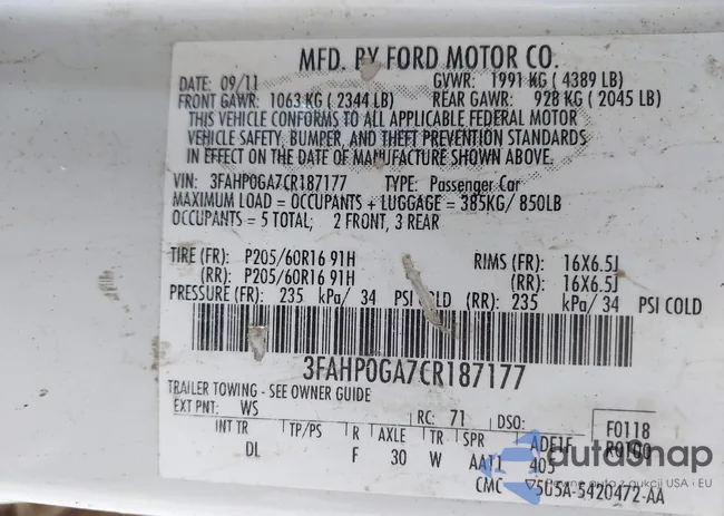 3FAHP0GA7CR187177: 43065080