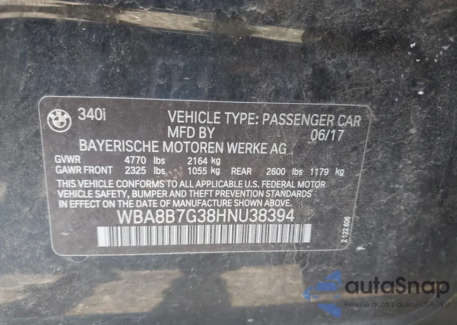 WBA8B7G38HNU38394: 43065101