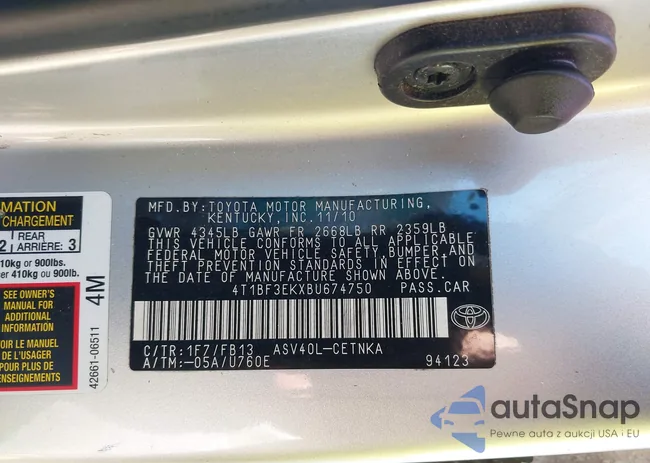 4T1BF3EKXBU674750: 43065180