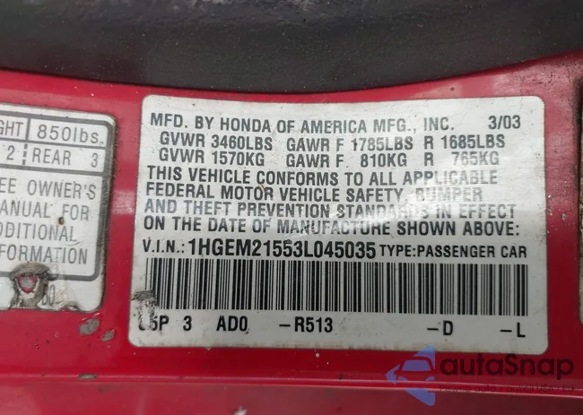 1HGEM21553L045035: 43066236