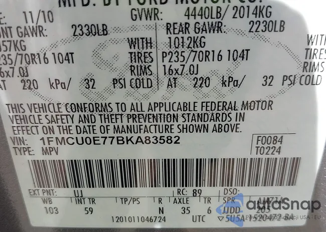 1FMCU0E77BKA83582: 43066422