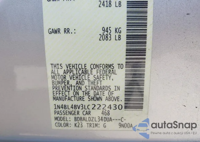 1N4BL4BV3LC222430: 43066470