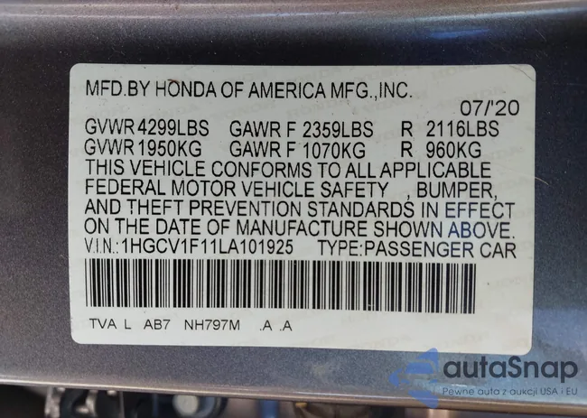 1HGCV1F11LA101925: 43066487