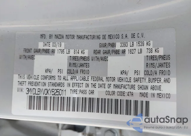 3MYDLBYV0KY525011: 43066531