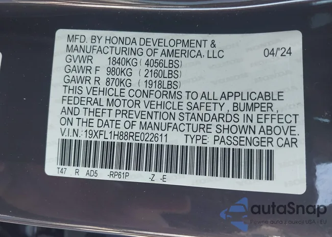 19XFL1H88RE022611: 43065790