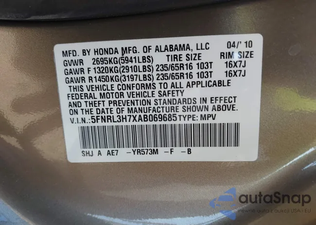 5FNRL3H7XAB069685: 43065821