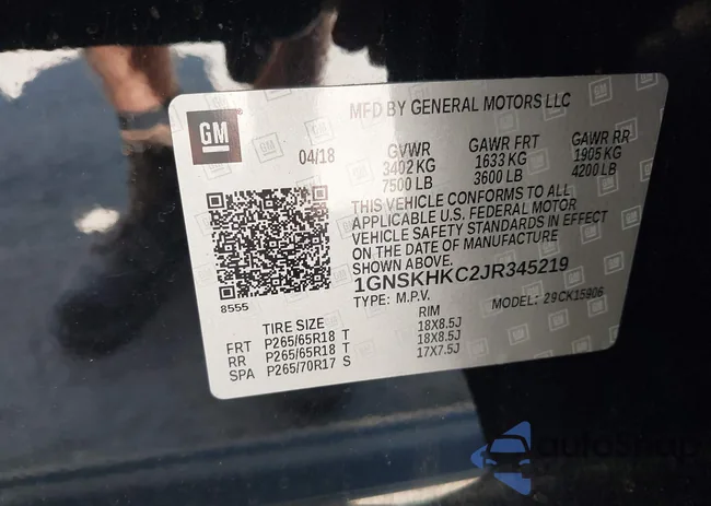 1GNSKHKC2JR345219: 43065822