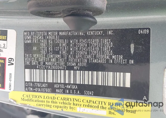 4T3ZE11A39U004672: 43065840