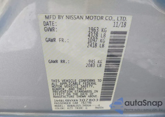 1N4BL4BVXKN307803: 43065889