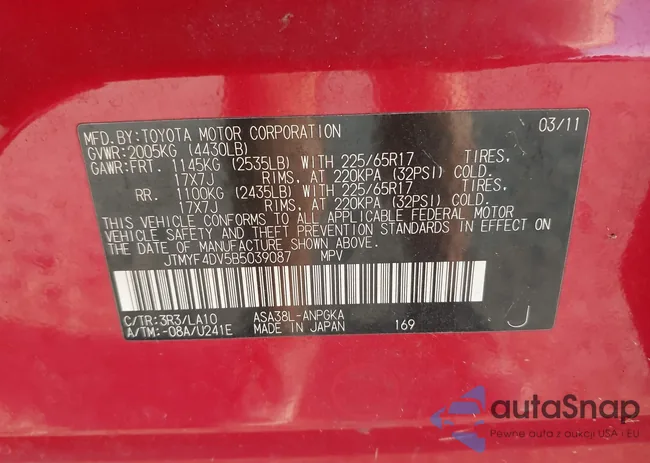 JTMYF4DV5B5039087: 43065912