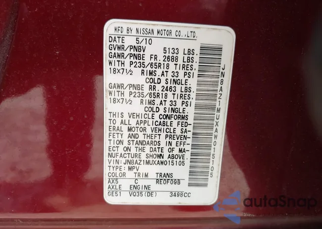 JN8AZ1MUXAW015105: 43065962